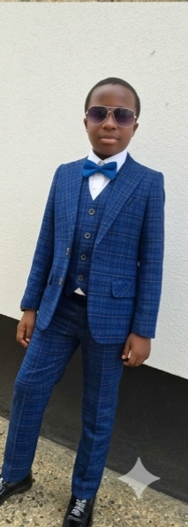 Premium Boys 3 Piece Check Suit Blue Fit Wedding Page Boy Jacket Vest Trouser